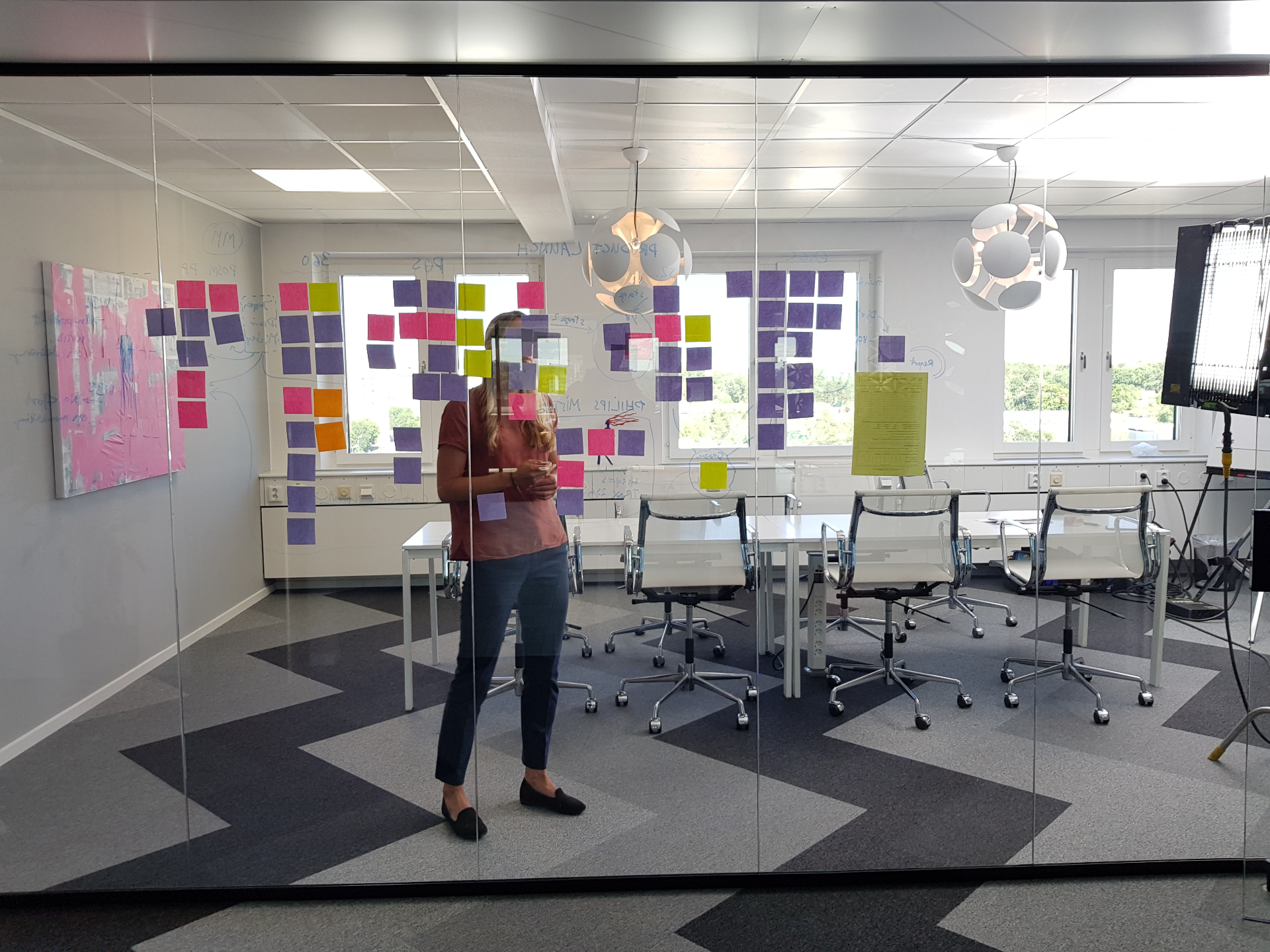 Workshoprum med post-its på glasvägg